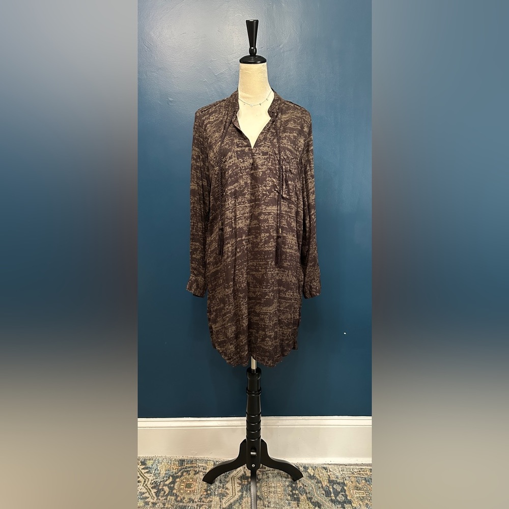 H&M Beaded Long Sleeve Printed Tunic Dress EUC Size 12